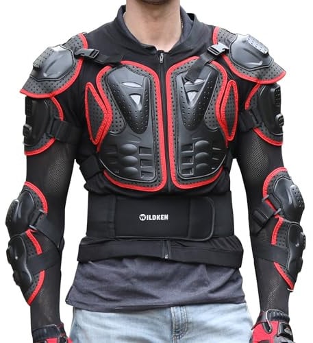 Wildken Motorrad Schutz Jacke Pro Motocross ATV Protektorenjacke mit Rückenprotektor Scooter MTB Enduro für Damen und Herren (Rot & Schwarz, S)