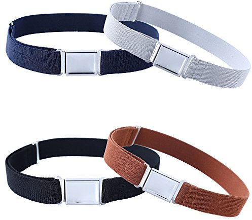 Kajeer 4 Stück Gürtel für Jungen Mädchen Verstellbar - Großer Elastischer Stretchgürtel mit einfacher Magnetschnalle für 2-15 jährige Jungen und Mädchen (Navy blau/Schwarz/Braun/Hellgrau)