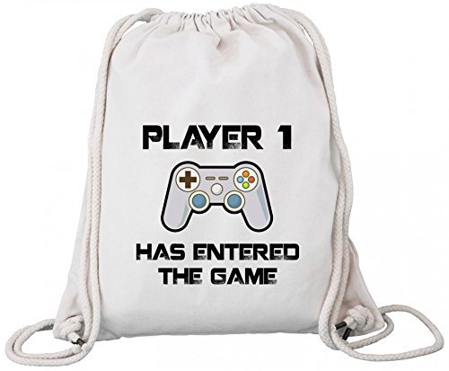 Shirtstreet Geek Nerd Gamer Premium Bio Baumwoll Turnbeutel Rucksack Stanley Stella Player 1 has entered the Game, Größe: onesize,Natural