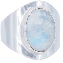 mantraroma Silberring Damen 925 Sterling Silber – ovaler Edelstein Ring 10 x 14 mm, schlichter minimalistischer Damenschmuck modern elegant, Geschenk für Frauen