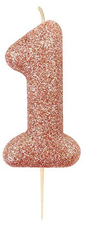 Anniversary House Metallic Rose Gold Glitter Candle, Number 1, 1st Birthday Cake Topper, 7 Centimeters, AHC50/1