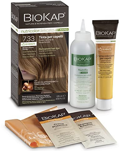 BIOKAP RAPID Permanente Haarfarbe 7.33 Goldenes Weizenblond | NUR 10 MINUTEN EINWIRKZEIT | Bio Arganöl - TricoREPAIR Komplex - VEGAN | Optimale Grauabdeckung | Bis zu 80% natürliche Inhaltsstoffe