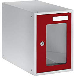 QUIPO Schließfachwürfel | Wertsachenschrank | Spind | Schließwürfel mit Sichtfenster, HxBxT 350 x 250 x 450 mm, Türrahmen feuerrot RAL 3000