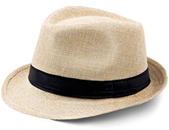 BABEYOND Straw Fedora Hat for Men Panama Trilby Hat Short Brim Summer Sun Hat, A-Beige, One Size
