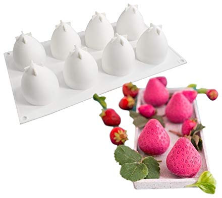 Moule en silicone, moule gateau pour Glace Chocolat Pâtisserie Dessert, 8 Trous Forme de Fraise