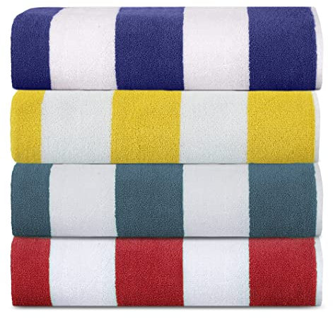 Sweet Needle Strandtücher – Cabana Striped Classic, 100% Baumwoll-Frottee, ringgesponnenes Pooltuch, schnell trocknend, 450 g/m², 2 Stück, für Erwachsene (Vielfalt – 4 Stück, 76 x 152 cm)