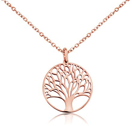 Nuoli® Damen Kette Lebensbaum Rosegold (45 + 5cm verstellbar) Hals Kette Rosegold mit Baum des Lebens Anhänger, aus poliertem Edelstahl