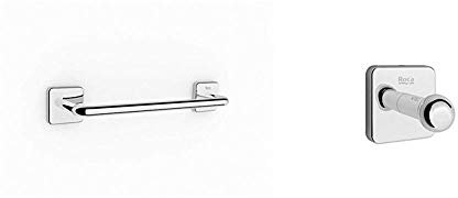 Roca A816653001 Toallero de Lavabo (Posibilidad de Instalación Mediante Tornillería o Adhesivo), Cromado + A816650001 Colección Victoria - Percha, Metal Brillo