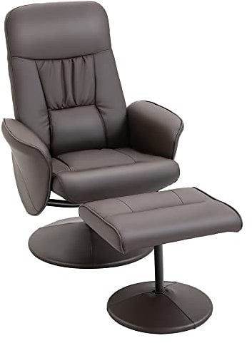 HOMCOM Executive Recliner Chair High Back and Footstool Armchair Lounge Seat Brown
