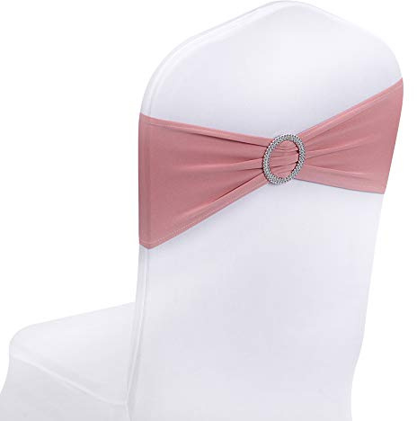 Peomeise 50pcs Dusty Pink Spandex Chair Sashes with Buckle Slider for Wedding, Party Decoration