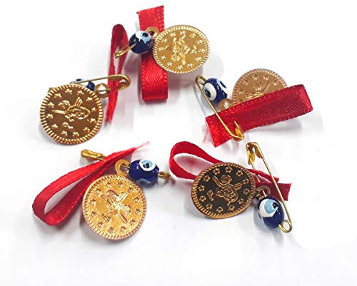 Perlin 50 STK. Nazar Boncuk mit emaillierte Tugra, Sicherheitsnadel und Kordel, Böser Blick Glücksbringer Blaues Auge Evil Eye zum Verschenken Hochzeit Dügün Sünnet