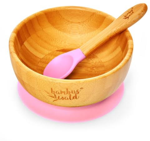 bambuswald© bol ventouse écologique avec cuillère pour bébés et tout-petits | Bol 100% durable en bambou - Ensemble de bols d'alimentation stables pour enfants assiettes bébés