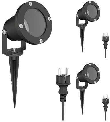 ledscom.de 3 Stück LED Gartenstrahler DUK schwarz mit Erdspieß für außen, Aluminium, ohne Leuchtmittel