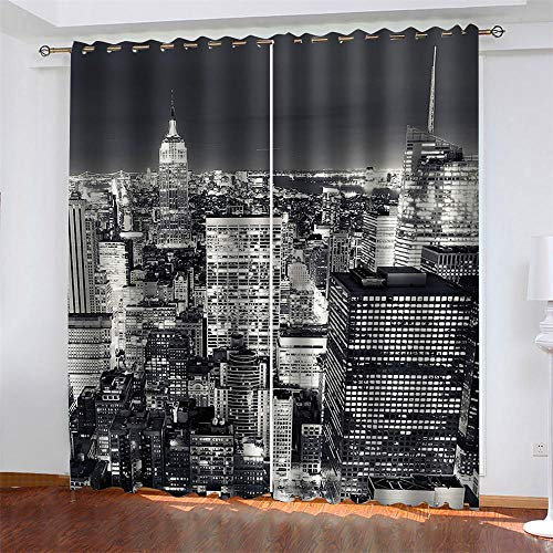 ZCFGG Verdunkelungsgardinen New York Nachtansicht Vorhang Blickdicht Verdunkelungs Gardinen mit Ösen Wärmeschutz & Geräuschreduzierung für Schlafzimmer 2X B140 x H245 cm