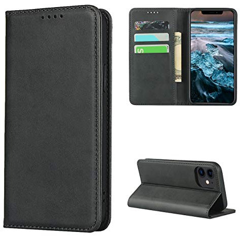 Copmob iPhone 12 Mini Case, Flip Wallet Leather Case [3 Slots] [Magnetic Closure] Flip Case Cover for iPhone 12 Mini – Black