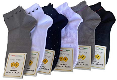 Lucchetti Socks Milano Calzini donna corti cotone mercerizzato fresco e leggero colorati pois fantasia righe Made in Italy 6 paia (IT, Numero, 35, 40, Regular, Regular, Set Cuoricini 6 Paia)