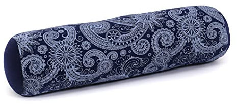 Leewadee Pilates Rolle Nackenstütze kleines Yoga Bolster Yogakissen ökologisches Naturprodukt, Kapok, 50 x 15 x 15 cm, Blau Weiß
