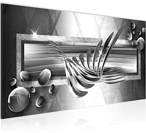 Runa Art Wandbild Abstrakt 1 Teilig 100 x 40 cm Modern Bild auf Vlies Leinwand Silber Wohnzimmer Schlafzimmer Schwarz Weiss 026912c