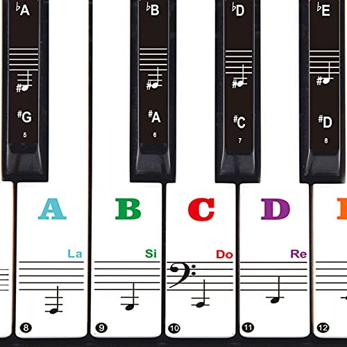 Pegatinas de Teclas de Piano Extraíbles Sin Residuos, Pegatina de Piano para 49, 54, 61, 88 Teclas