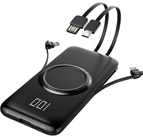 Power Bank USB-C 20.000 mAh con 5 Uscite E 2 Ingressi, Powerbank Wireless Caricabatterie Portatile con Display A LED Caricatore Batteria Esterna Portatile Compatibile con iPhone Samsung,Nero