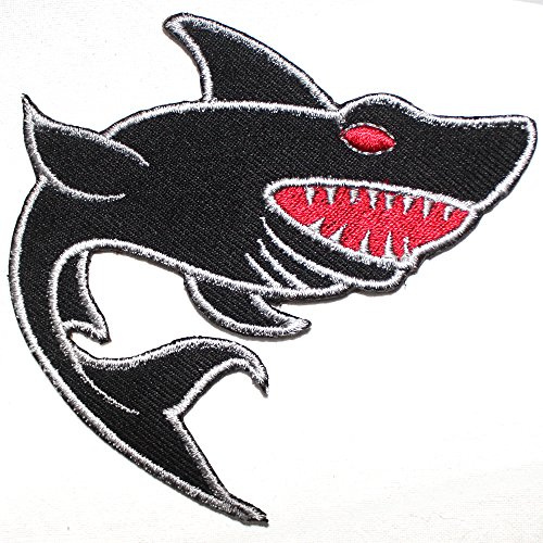 Black Shark Embroidered Iron on Sew on Patch Badge for Clothes etc.