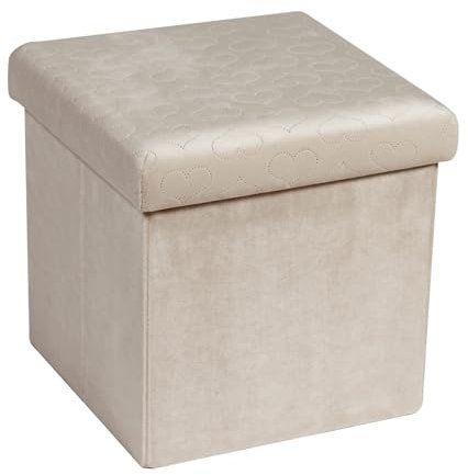 Bonlife Folding Beige Velvet Ottoman Storage Box,Footstool with Storage,Small Storage Box with Lid,Toy Box Chest Boxes,32x32x32cm