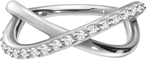 PIERCINGLINE Segmentring Clicker Chirurgenstahl UNENDLICHKEIT + EINGEFASSTE KRISTALLE Piercing Ohr Helix Conch Silberfarben 8 mm