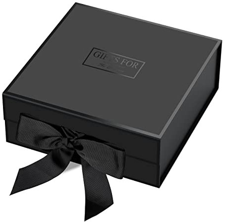 JiaWei Geschenkbox (Stil-1) 45 x 37 x 18 cm XXL, Geschenkkarton mit Magnetisch Deckel und Schleife, Grußkarten & Seidenpapier, für Vatertag, Muttertag, Weihnachten, Valentinstag, Jahrestag - Schwarz