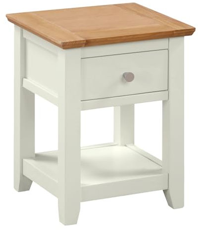 Hallowood Furniture Clifton Small Lamp Bedside Table with Drawer and Shelf, Wooden Painted Green Off White and Oak Side Table, Plant Stand, Fully Assembled Bedside, Living Room and Hallway Furniture