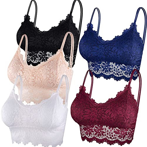 Evolyline 5 Farben Spitzen BH Set, Damen Ohne Bügel, Bequemer Abnehmbarer Bralette Unterwäsche Sport-BH, Gepolstert Mit Elastischen Schultergurten für Push Up Yoga Alltagstaugliche