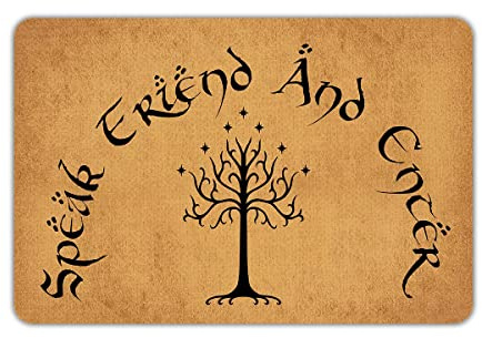 Lustige Fußmatte mit Aufschrift Speak Friend and Enter, rutschfest, für den Innen- und Außenbereich, Gummi, für Haustür, Garten, Küche, Schlafzimmer, 60 x 40 cm