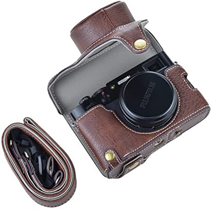 Rieibi X100V Kameratasche - Retro Ledertasche für Fujifilm X100V Digitalkamera - Schutzhülle mit Tragegurt und Grifftasche - Braun