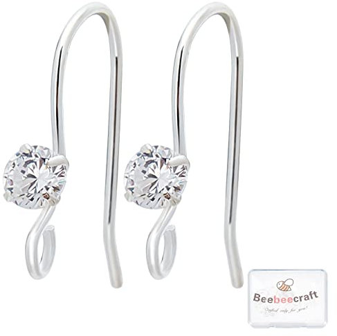 Beebeecraft 10 pz 925 Ganci per Orecchini in Argento Sterling Strass Francesi Fili per Orecchie Ganci con Foro Ad Anello Aperto per Le Donne Ragazze Orecchino Fai da Te