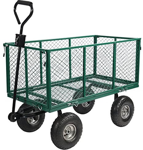 campMax Oversized Garden Carts Wagon, 650 Lbs Capacity Heavy Duty Pullable Gardening Cart Flatbed with Wheels and Removable Sides with Cart Liner, Green