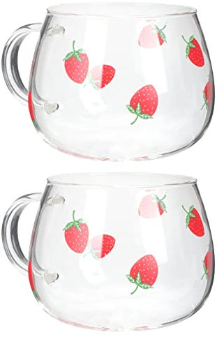CALLARON 2 Pièces Gobelets à Eau Verre Décoratifs à Motif Fraise Tasses pour Lait Café Boissons Thé Rafraîchissantes Jus Etc