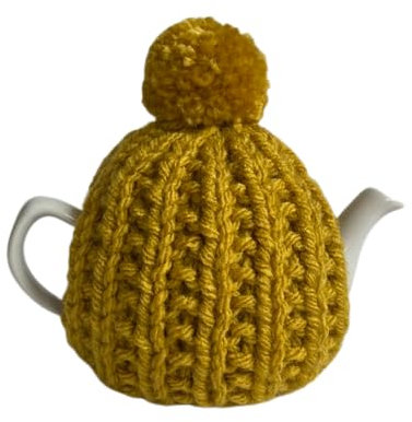 Mustard Yellow Handmade Knitted Tea Cosy - Fits 1-2 Cup Teapot