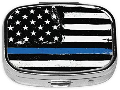 TOPUNY Tragbare Pillendose mit USA-Flagge, Retro-Design, Blau