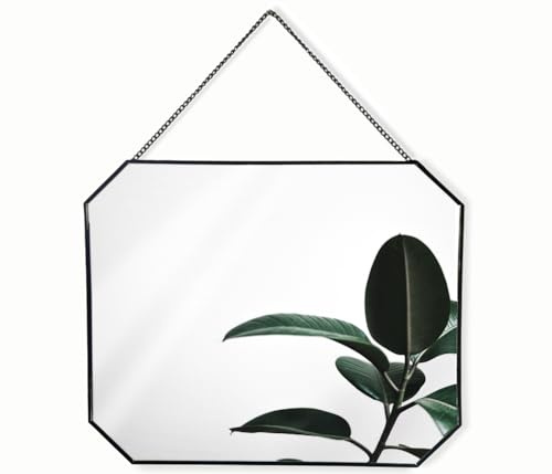 GreyZouq Black Rectangular (octagonal) Wall Mounted Mirror with Hanging Chain and Metal Frame (40 centimetres). For bathroom, bedroom, living room and hallway.