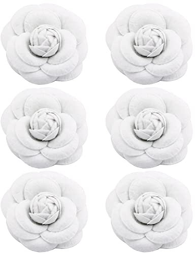 URFEDA 6pcs Fleur Broche Corsage Tissu Camélia Broche Vintage Broche Pince Veste Pull Bijoux Cadeau pour Vêtements Sacs à Dos Décor Mariage Noël Femme Vetement Décoration Accessoires Blanc