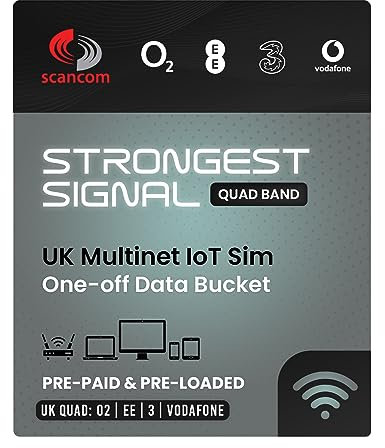 UK Multi-Network Quad Band Data Sim Card - One-off Data Allowance for 12 months - Automatically Connects to EE, Three, O2 or Vodafone at the location in use (10GB)