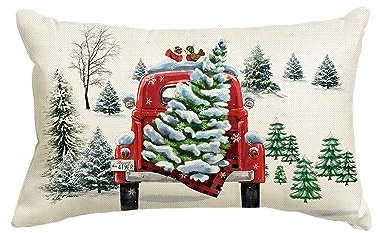 Artoid Mode Aquarell Lastkraftwagen Baum LKW Weihnachten Kissenbezug, 30x50 cm Winter Merry Christmas Xmas Zierkissenbezug Cushion Cover Couch Deko