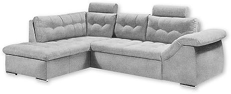 OMAN 2 Ecksofa mit Schlaffunktion, Silber - Moderne Eckcouch in L-Form mit Bettkasten und Armteilverstellung - 283 x 84 (101) x 193 cm (B/H/T)
