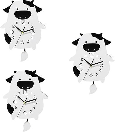 Warmhm 3 STK Kuh-schaukel-wanduhr Outdoor-wanduhr Bad Felix Die Katze Uhr Schaukel Wanduhr Stille Sweep-Uhr Kuh Uhr Hängende Wanduhren Bauernwanduhr Acryl 3D Weiß Runden Pendeluhr
