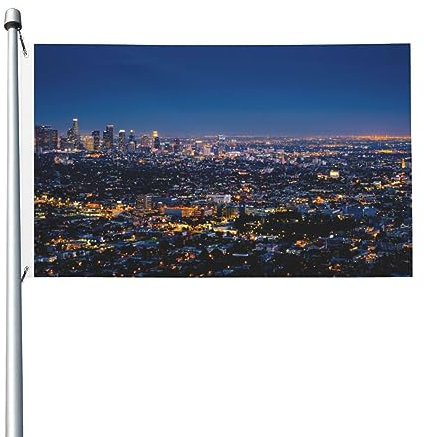 Los Angeles Skyline Flagge, 90 x 152 cm, lustige Outdoor-Banner, Urlaub, Gartenflagge, Willkommensbanner für Zuhause, Garten, Hof, Rasen, Dekoration, Flaggen, Indoor/Outdoor, doppelseitiger Druck