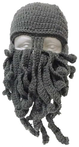 WUODHTW Octopus Bartmütze Winter Bartmütze Beanie Winter Warme Beanie Cap Herren Damen Caps Skimütze Piraten Wikingermütze, grau, 58