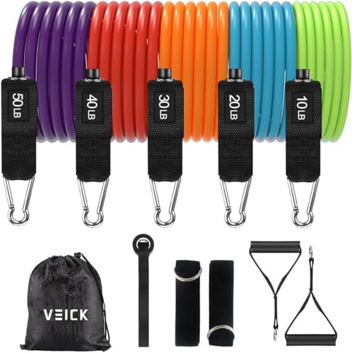 VEICK Widerstandsbänder, Übungsbänder, Workout-Bänder, Widerstandsbänder zum Trainieren mit Griffen für Männer und Frauen (10–150Pfund, Regenbogenfarben)