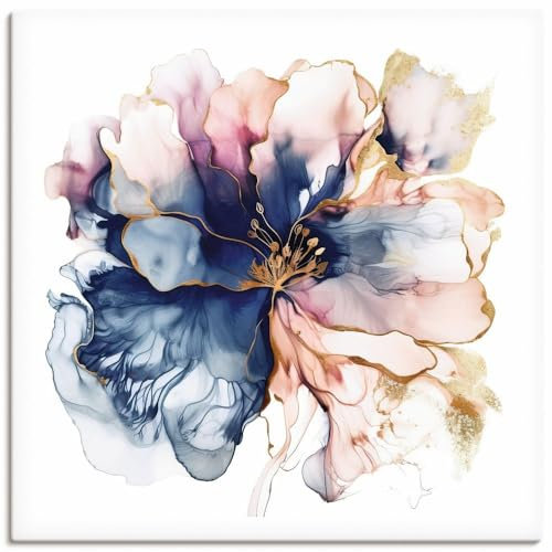 ARTLAND Wanddeko Leinwand Bilder Wandbild 50x50 cm Abstrakte Deko Modern Liquid Marmor Achat Tinte Blume Blüte U4WH