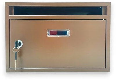 Cassetta Postale per Esterno con Spioncino e Portanome Anta Apribile con Serratura a Chiave Incassata a Muro Doppia Chiave e tasselli Inclusi 30x20x10 cm (Marrone)