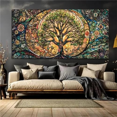 Diamond Painting Erwachsene Groß XXL 115x50cm 5D DIY Diamant Painting Bilder Lebensbaum Diamond Art Painting Kits Vollbild Retro Diamond Painting Kinder Kreuzstich Gemälde Set für Home Wand Dekor