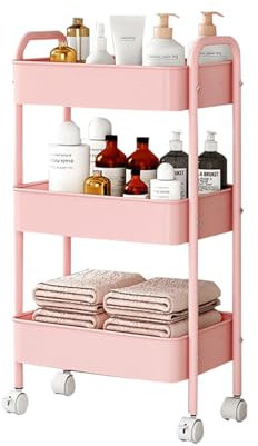 HYPIQQ Rosa Trolley Gemüseregal Lagerwagen Friseurwagen Lagerwagen auf Rädern,Rosa